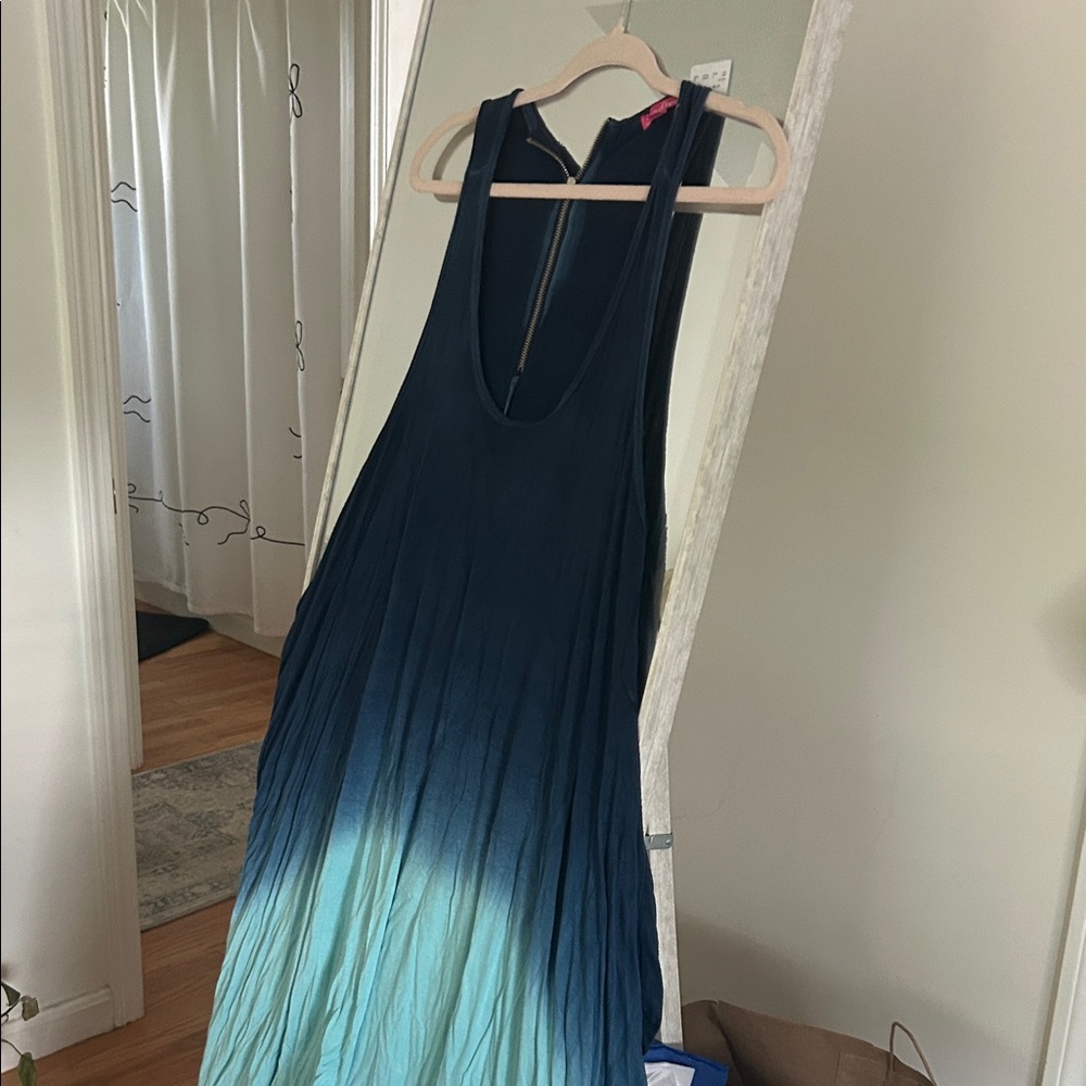 Women's Ombre High-Low Maxi Dress - Navy to Teal